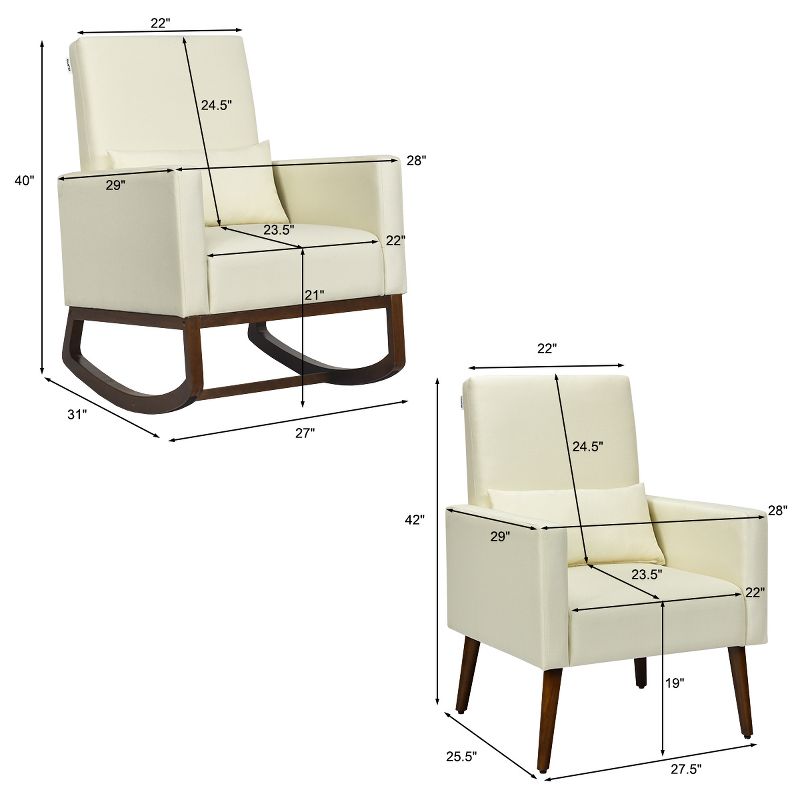 2-in-1 Fabric Upholstered Rocking Chair Nursery Armchair with Pillow Beige, 4 of 7