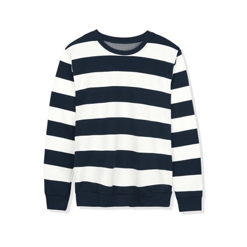 Lars Amadeus Men's Round Neck Long Sleeves Regular Fit Stripe Printed  Sweatshirt White Blue Large