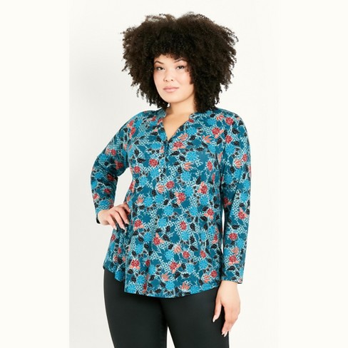 Women's Plus Size Jersey Print Shirt - Blue | Evans : Target