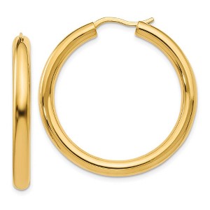 Black Bow Jewelry 3.5mm Round Tube Hoop Earrings in Yellow Gold Tone Plated Silver, 33mm - 1 of 4