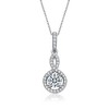 White gold plated necklace with cubic zirconia solitaire and double halo drop pendant offering a luxurious and elegant design - 2 of 3