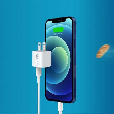 Anker PowerPort PD Nano 20W USB-C Wall Charger with 6 ft PowerLine II USB-C to Lightning Cable - White