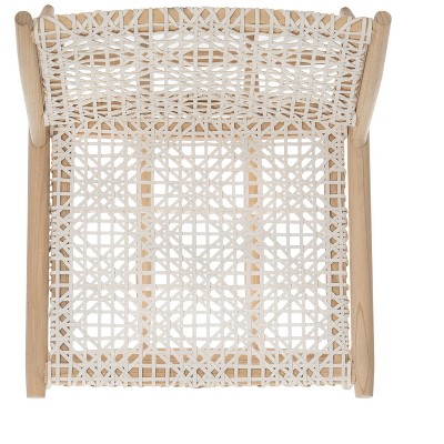 Transitional Bandelier Armless Chair in Light Natural Wood & White Leather