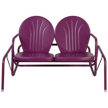 Northlight 2-Person Outdoor Retro Metal Tulip Double Glider Patio Chair, Purple
