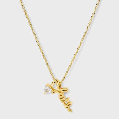 14K Gold Dipped Cubic Zirconia "Faith" Charm Necklace - Gold