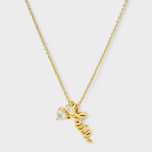 14K Gold Dipped Cubic Zirconia "Faith" Charm Necklace - Gold - 1 of 4