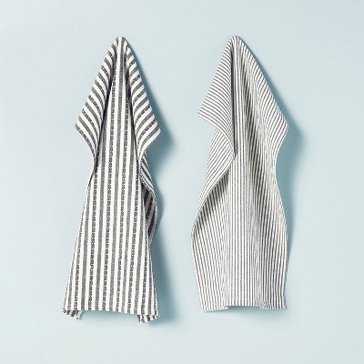 2ct Ticking Stripe Kitchen Towel Set Dark Gray/Cream - Hearth & Hand™ with Magnolia
