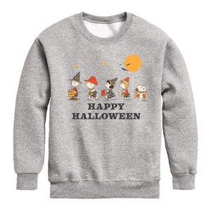 Boys' - Peanuts - Retro Happy Halloween Trick Or Treaters Graphic Long Sleeve Fleece Sweatshirt - 1 of 4