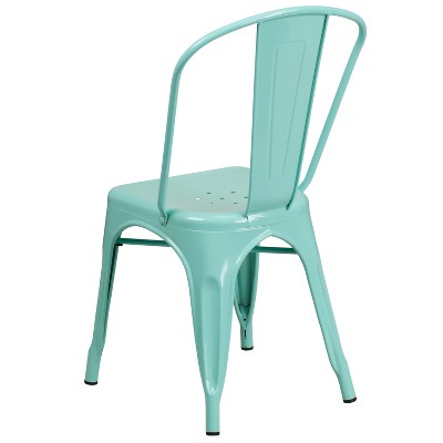 Mint Green Metal Armless Stacking Dining Chair with Slat Back