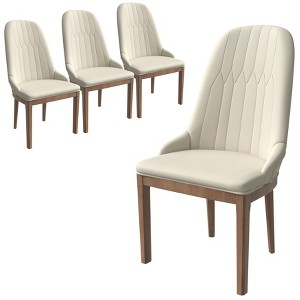 LeisureMod Dining Chair Upholstered Leather with Rubberwood Legs Verisma Series Set of 4 - 1 of 4
