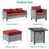 Sonkuki 6 Pieces Patio Sofa with Square Fire Pit Table and Ottomans, Wicker Conversation Couch,  Navy Blue Cushion - 3 of 4
