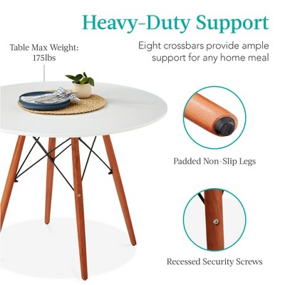 35.5in White Round Mid-Century Modern Dining Table with Beech Wood Legs