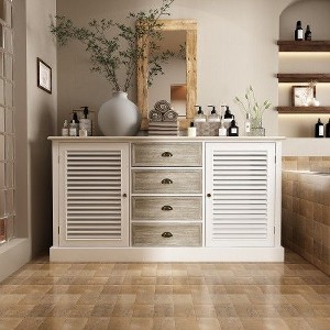 Famapy White 4 Drawer 2-Doors Blinds Accent Dresser For Bathroom - 1 of 4