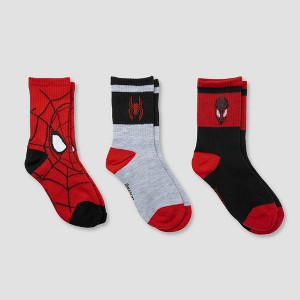 Boys' Marvel Spider-Man 3pk Crew Socks - Red/Black/Gray - 1 of 2