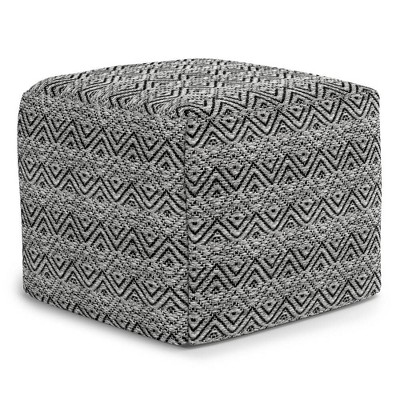 Flora Square Woven PET Polyester Pouf Gray/Black - WyndenHall: Upholstered, No Assembly, 250lb Capacity