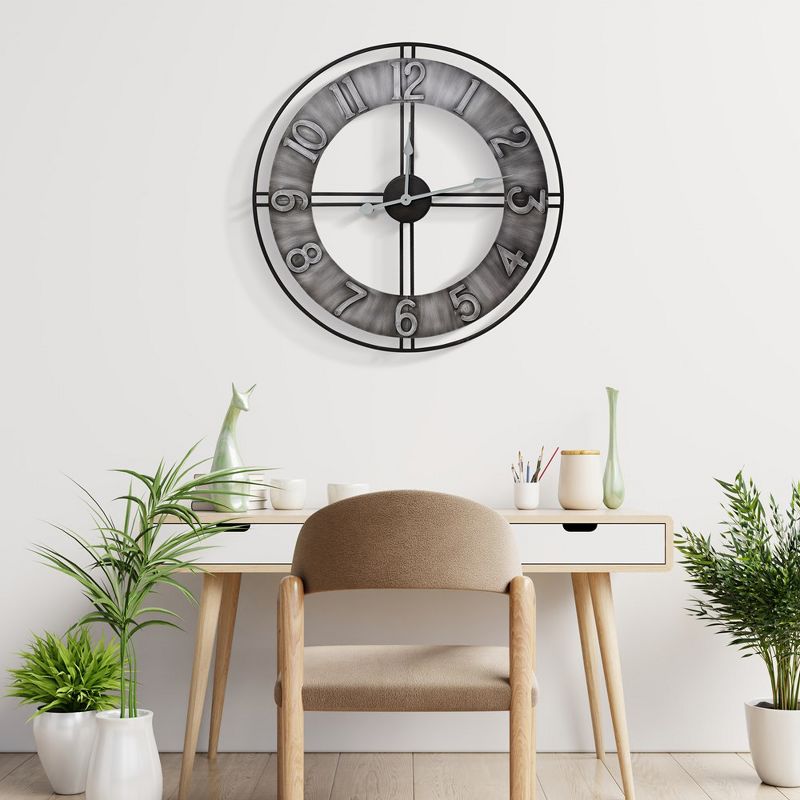 Sorbus 24" Distressed Industrial Gray Oversized Round Metal Wall Clock - Beautifully decorate any wall space in the household, 2 of 9