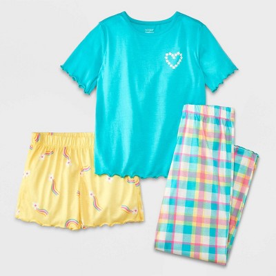 Girls' 3pc Short Sleeve Pajama Set - Cat & Jack™ Turquoise Green Xs : Target