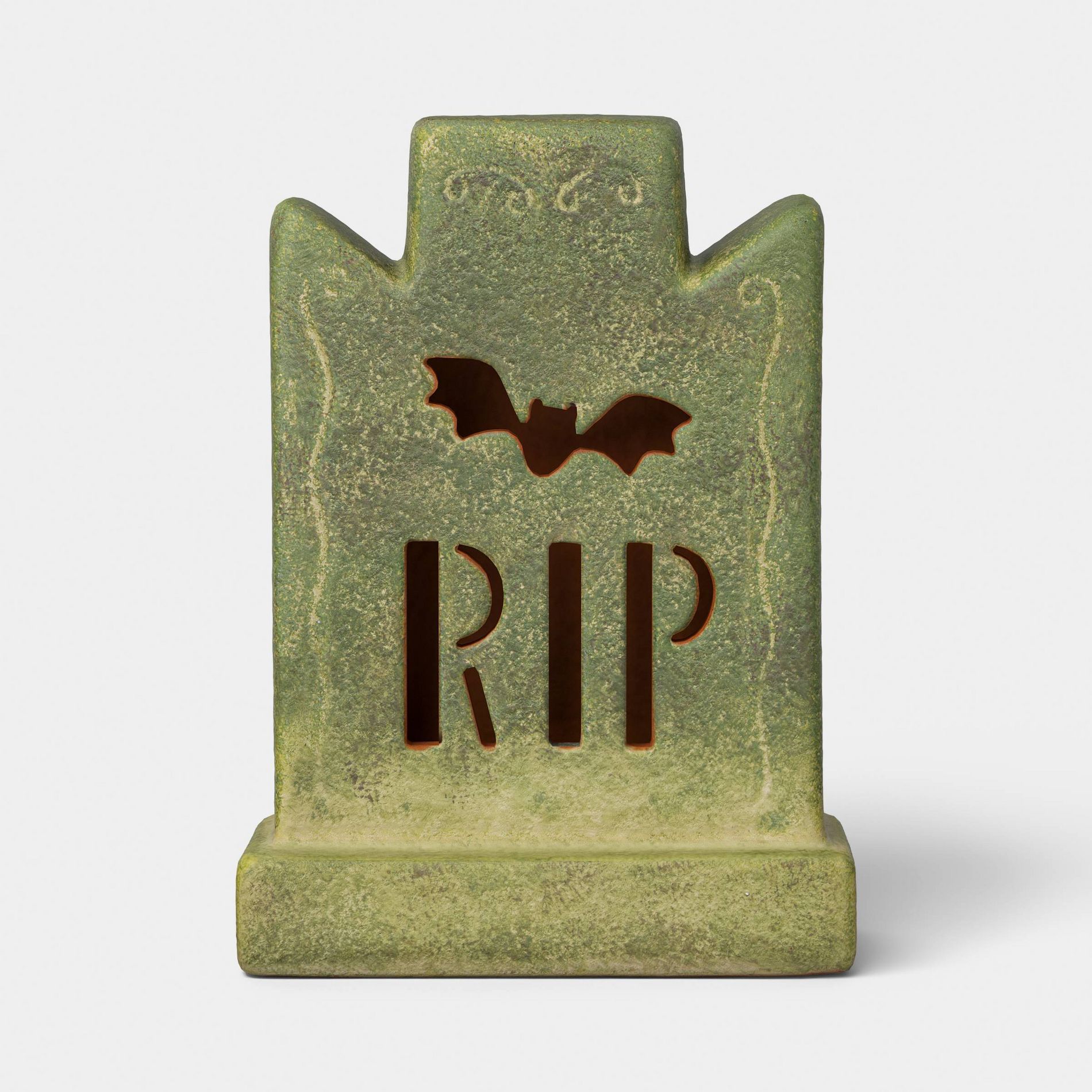Small Terra Cotta Tombstone Decorative Sculpture - Hyde and EEK! Boutique™ Moss Green: Halloween