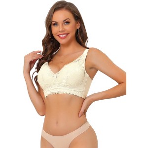 Agnes Orinda Women's Wirefree Comfortable Soft Push-Up Lace Trim Bra - 1 of 4