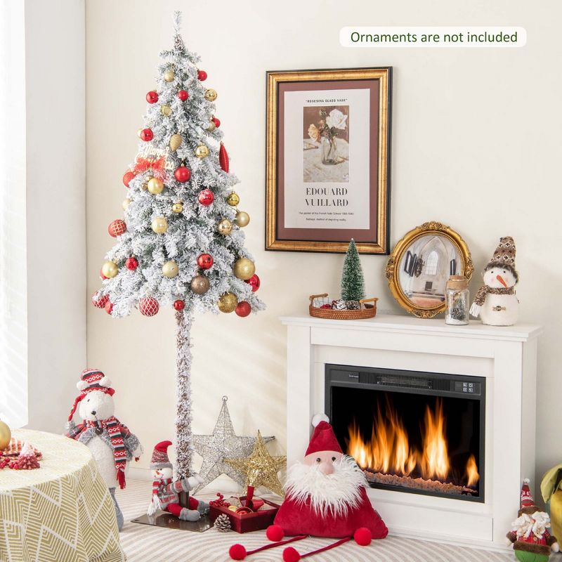 Costway 6 FT Pre-Lit Slim Pencil Christmas Tree Snow Flocked Xmas Décor with 175 Lights, 3 of 11
