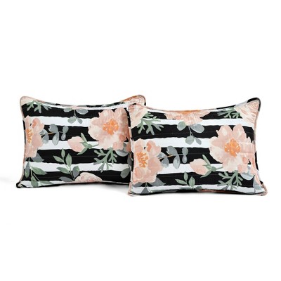 Full/Queen Black and Dusty Rose Microfiber Reversible Quilt Set