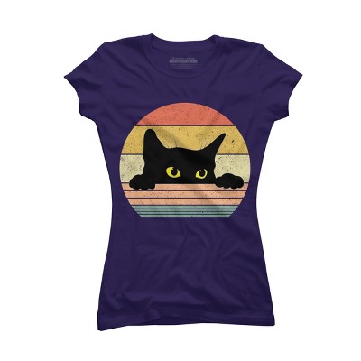 Junior's Design By Humans Cat Tee Retro Style By MeowShop T-Shirt