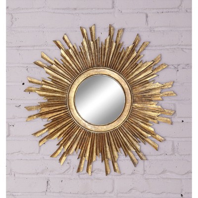 35.5" Gold Sunburst Round Wood Wall Mirror