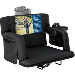 Reclining Stadium Seat for Bleachers with Back Support, Armrests, Cup Holder, Large Pockets, and Waterproof - 1 of 4