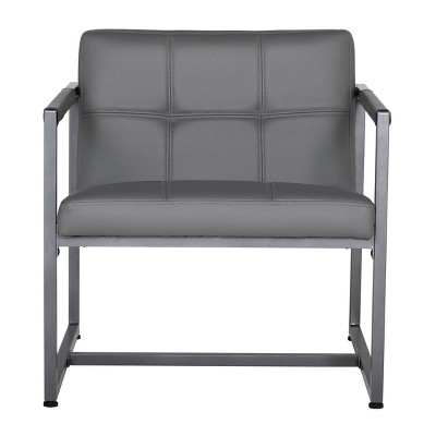 Gray Leather and Metal Mid-Century Modern Accent Chair