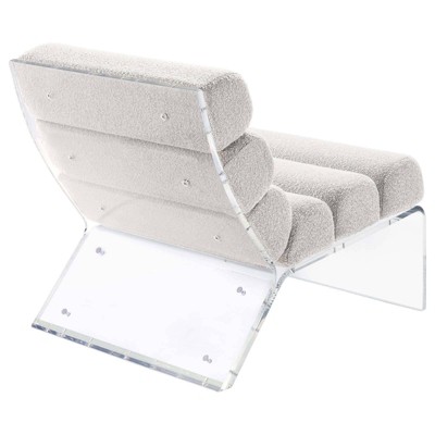 Ivory Bouclé Upholstered Armless Accent Chair with Clear Acrylic Frame