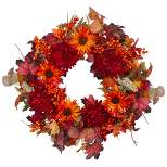 Northlight Leaves and Flowers Fall Harvest Wreath - 24-Inch, Unlit