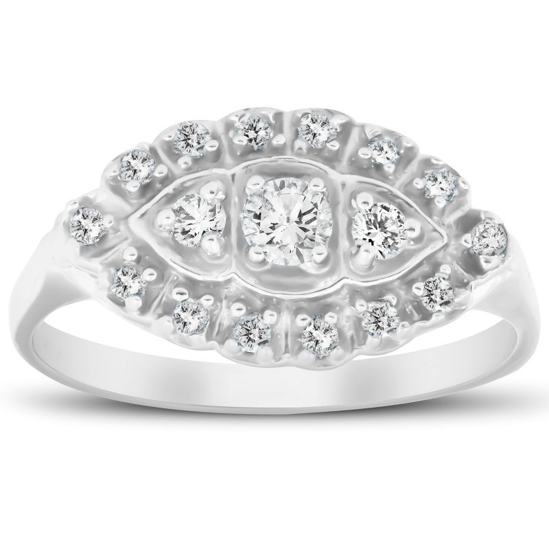 Pompeii3 1/2ct Diamond 14K White Gold Antique Anniversary Right Hand Fashion Ring, 1 of 6