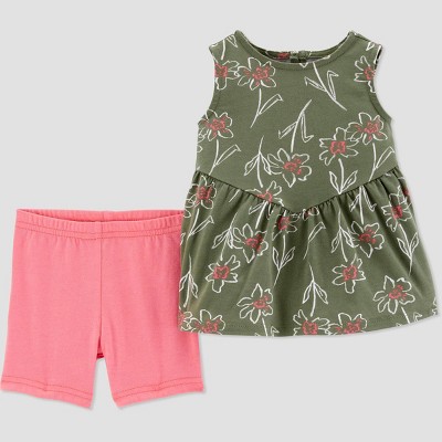 Image of Baby Girls' Floral Top & Bottom Set - Just One You® made by carter's Olive 3M