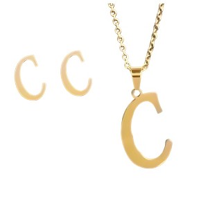Initial Letter Pendant Necklace Earrings Set for Women Gold Plated Stainless Steel by Ginger Lyne - 1 of 4
