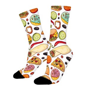 Fast Food Pattern Women Printed Crew Socks Funny Funky Socks Soft Polyester Novelty Gifts for Artists Men - 1 of 1