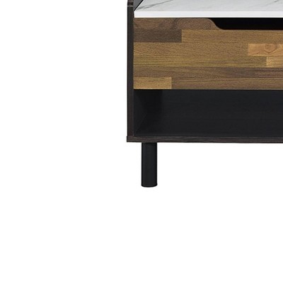 Axel Rectangular Walnut and Marble Lift-Top Coffee Table with Storage