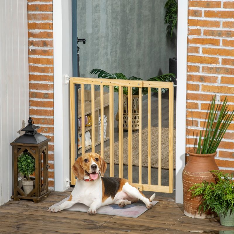 PawHut Double-Sealing Easy-Open Dog Gate for Stairs, Hallways, & Doorways, Medium Wooden Dog Gate, Walk Through Pet Gate for Small Dogs, 2 of 7