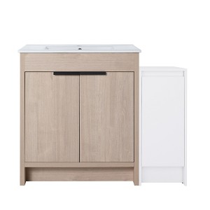 BENCMATE Bathroom Vanities 42 Inch Freestanding Vanity Ceramic Sink Soft Close Door for Bathroom, Beige, 41.8"*18.31"*34.25" - 1 of 4