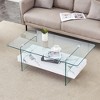 43.3" MDF Two-Tier Floating Coffee Table with Tempered Glass Legs and Spacious Storage - 2 of 4