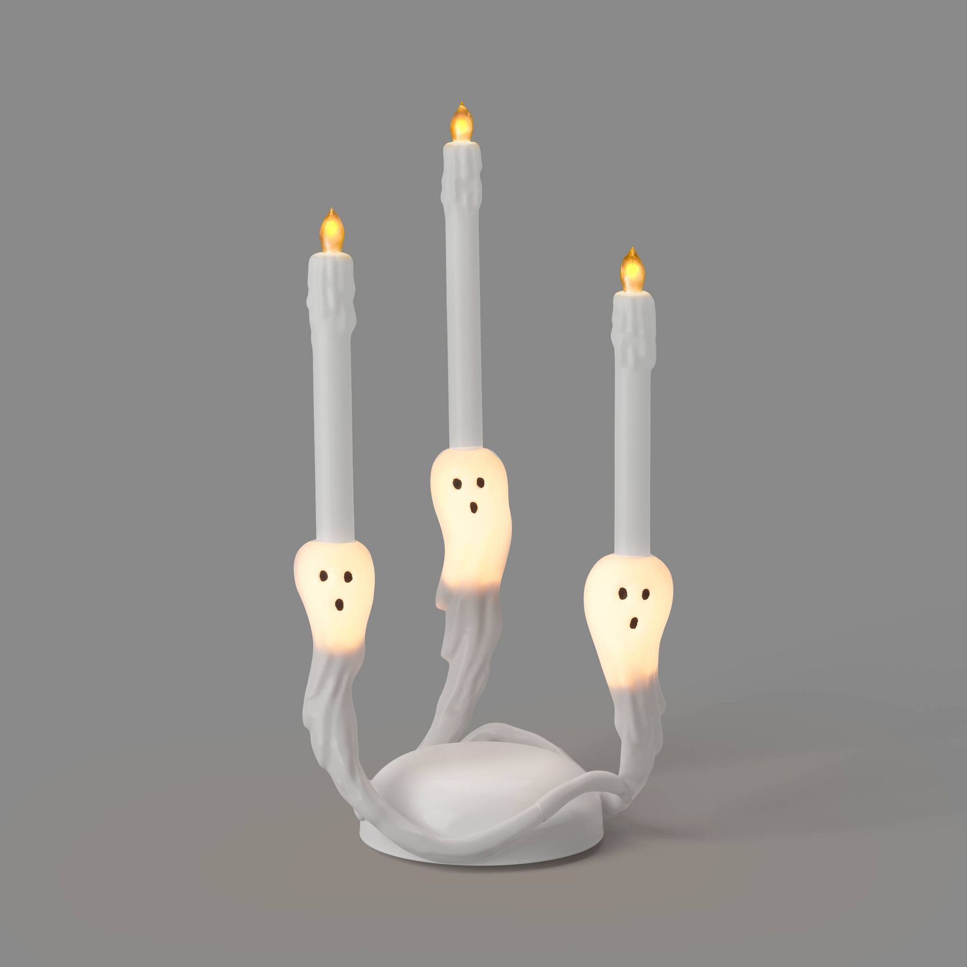 14" Classic Lit Candelabra Candle with Timer and Ghost Face Decorative Prop - Hyde and EEK! Boutique™: Halloween