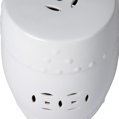 Optic White Ceramic Garden Stool with Double Medallion Design