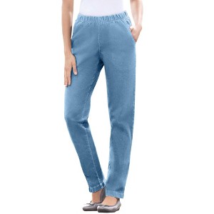 Woman Within Plus Size Tall Straight Leg Fineline Denim Jean - 1 of 4