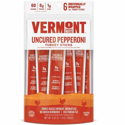 Snack Sticks by Vermont Smoke & Cure – Uncured Pepperoni – Turkey – Healthy Meat Protein – 1oz Jerky Stick – 6ct Pouch