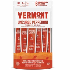 Snack Sticks by Vermont Smoke & Cure – Uncured Pepperoni – Turkey – Healthy Meat Protein – 1oz Jerky Stick – 6ct Pouch - 1 of 3
