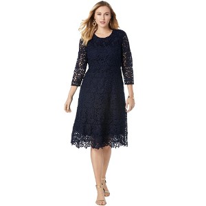 Jessica London Women's Plus Size Lace Fit & Flare Dress - 1 of 4