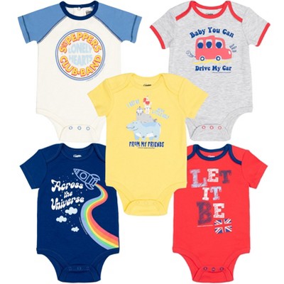 Image of Lyrics by Lennon and McCartney Newborn Baby Boys 5 Pack Bodysuits Yellow/Red/Blue Newborn