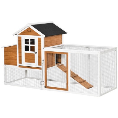 Large White and Natural Fir Wood Chicken Coop with Run