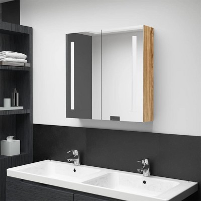 vidaXL LED Bathroom Mirror Cabinet Oak 24.4 in.x5.5 in.x23.6 in.