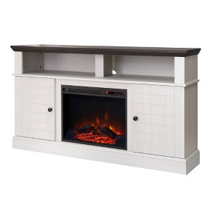 Eliana Fireplace Remote Control TV Stand for TVs up to 65" Dark Oak/White - Teamson Home: Farmhouse Style, Media Console with Storage - 1 of 4