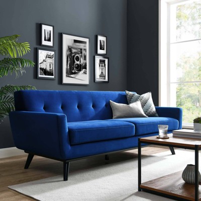 Navy Luxe Velvet 91" Tufted Sofa with Removable Cushions